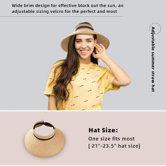 Sun Visor Hats for Women,  Hat Wide Brim, Adjustable UV UPF50+ Protection - Picture 5 of 7